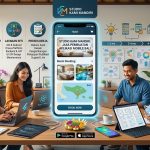 Tim pengembang aplikasi Studio Kami Mandiri sedang berdiskusi dan membuat aplikasi mobile berbasis iOS dan Android di Bali.