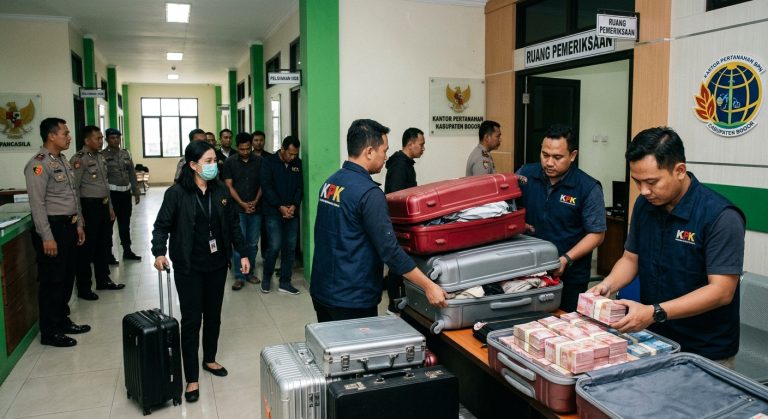 KPK menggelar OTT terkait pengurusan HGB di BPN Kabupaten Bogor. Sebanyak 8 orang ditetapkan sebagai tersangka dan koper berisi uang disita.